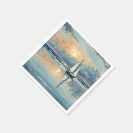 Segelboot Aquarellbahn auf Ozeanmalerei Serviette (Ecke)