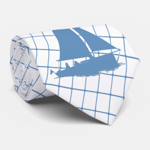 Segelboot auf Blue Karo Necktie Krawatte