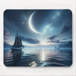 Segelboot auf dem Moonlit Wasser Mousepad