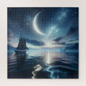 Segelboot auf dem Moonlit Wasser Puzzle (Vertikal)