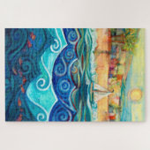 Segelboot auf dem Puzzle der Sonnigen See (Horizontal)