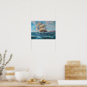 Segelboot auf dem Rough Sea Waters Klein Poster (Küche)