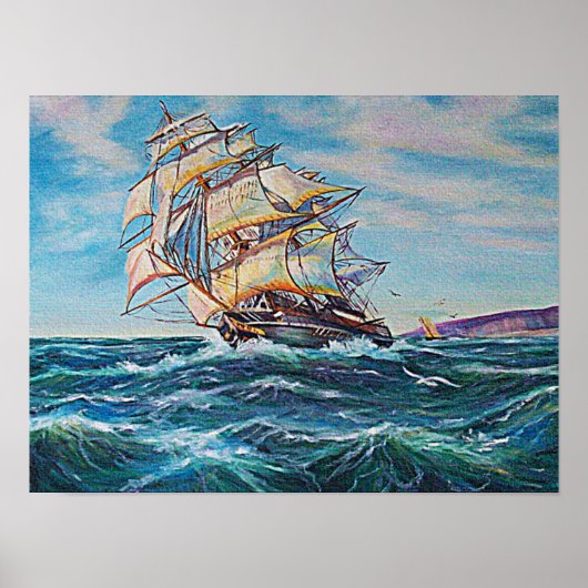 Segelboot auf dem Rough Sea Waters Klein Poster (Vorne)