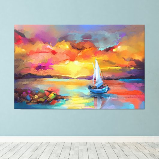 Segelboot auf dem See mit sonnigen Canvas Print Leinwanddruck (Insitu (Holzboden))