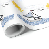 Segelboot auf dem Wasser animiert Geschenkpapier (Rolleneckpunkt)