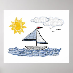 Segelboot auf dem Wasser Texturierte Aussehen Poster