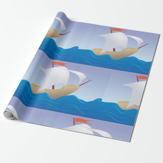 Segelboot auf dem Waves Wrapping Paper Geschenkpapier (Ungerollt)