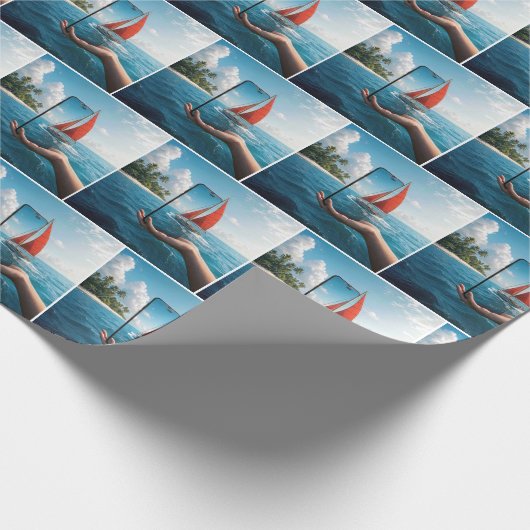 Segelboot auf einem Smartphone Geschenkpapier (Ecke)