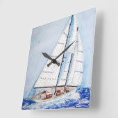 Segelboot auf Hochsee in der Aquarellkunst Quadratische Wanduhr (Winkel)