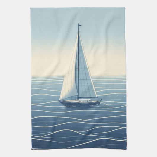 Segelboot auf hoher See Geschirrtuch (Vertikal)