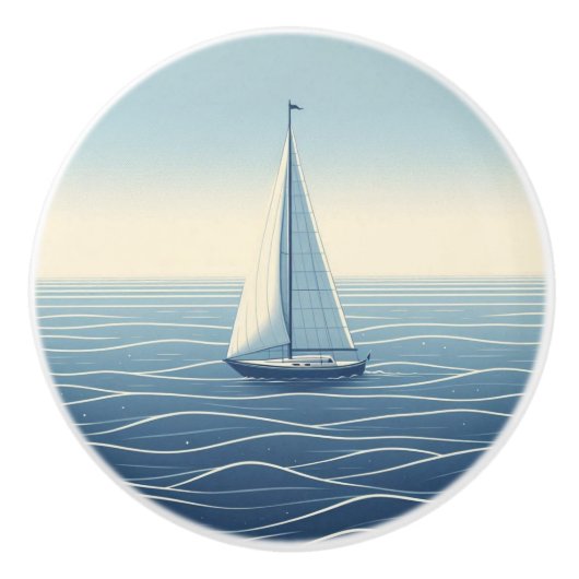 Segelboot auf hoher See Keramikknauf (Vorderseite)