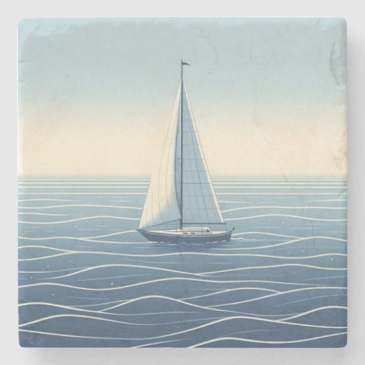 Segelboot auf hoher See Steinuntersetzer (Vorderseite)