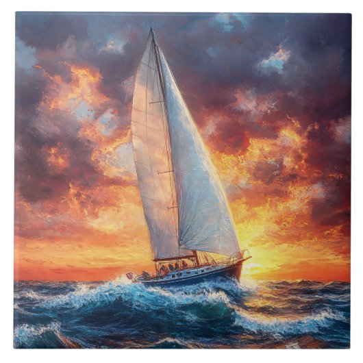 Segelboot auf rauer See Malerei Fliese (Vorderseite)
