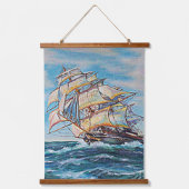 Segelboot auf Rough Sea Waters 26x36 Wandteppich Mit Holzrahmen (Vorderseite)