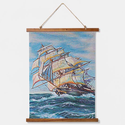 Segelboot auf Rough Sea Waters 26x36 Wandteppich Mit Holzrahmen (Vorderseite)