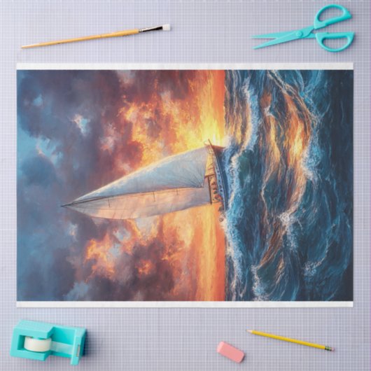 Segelboot auf Rough Seas Painting Decoupage Seidenpapier (Basteln)