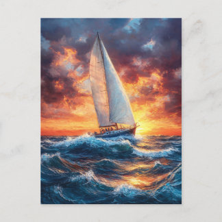 Segelboot auf Rough Seas Painting Postkarte