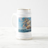 Segelboot auf Rough Waters Ölgemälde Bierglas (Vorderseite Links)