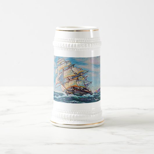 Segelboot auf Rough Waters Ölgemälde Bierglas (Mittel)
