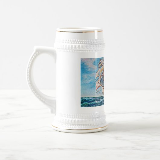 Segelboot auf Rough Waters Ölgemälde Bierglas (Links)