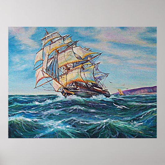 Segelboot auf Rough Waters Ölgemälde Image Poster (Vorne)