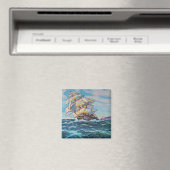 Segelboot auf Rough Waters Ölgemälde Magnet (In Situ (Geschirrspüler))