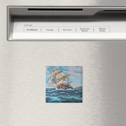 Segelboot auf Rough Waters Ölgemälde Magnet (In Situ (Geschirrspüler))