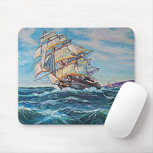Segelboot auf Rough Waters Ölgemälde Mousepad (Mit Mouse)
