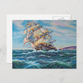 Segelboot auf Rough Waters Ölgemälde Postkarte (Vorne/Hinten)