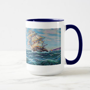 Segelboot auf Rough Waters Ölgemälde Tasse