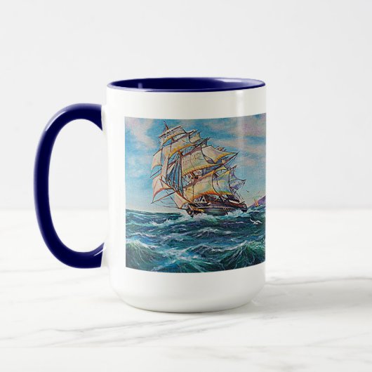 Segelboot auf Rough Waters Ölgemälde Tasse (Links)