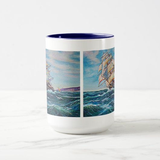 Segelboot auf Rough Waters Ölgemälde Tasse (Zentrum)