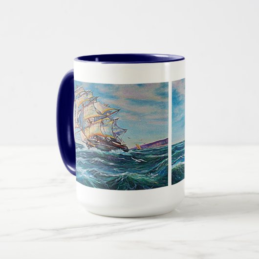 Segelboot auf Rough Waters Ölgemälde Tasse (Vorderseite Links)