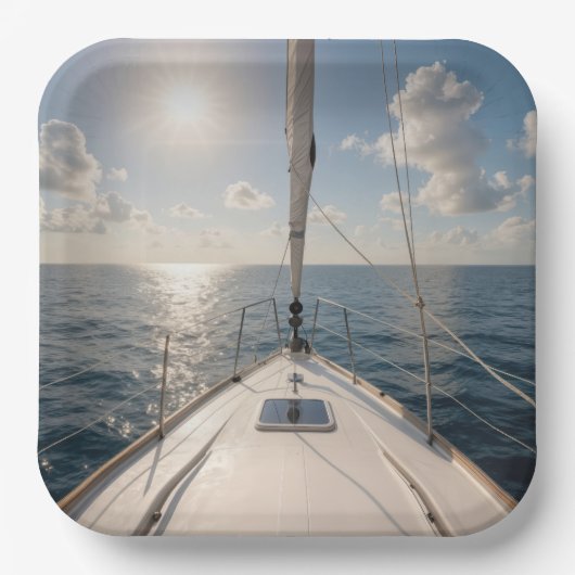 Segelboot auf ruhigem Ozeanwasser Pappteller (Vorderseite)