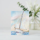 Segelboot auf Sea Fine Art Malerei Postkarte (Stehend Vorderseite)