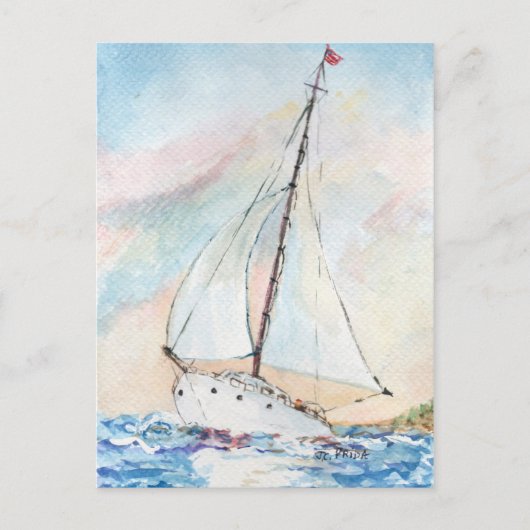 Segelboot auf Sea Fine Art Malerei Postkarte (Vorderseite)