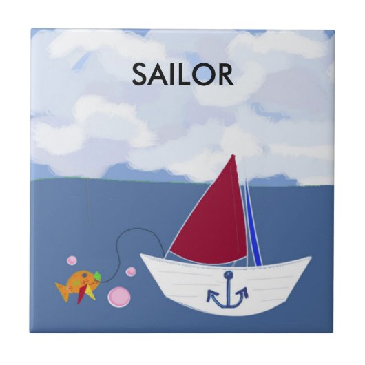 Segelboot Ausfahrt auf dem Ozean Fliese (Vorderseite)