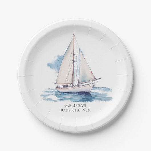Segelboot Babydusche Pappteller (Vorderseite)