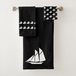 Segelboot Bad Schwarz-weiß Handtuch Set