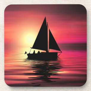 Segelboot bei Sonnenuntergang auf dem Meer Kunstde Getränkeuntersetzer