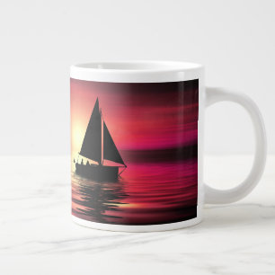 Segelboot bei Sonnenuntergang auf dem Meer Kunstde Jumbo-Tasse