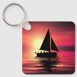 Segelboot bei Sonnenuntergang auf dem Meer Kunstde Schlüsselanhänger