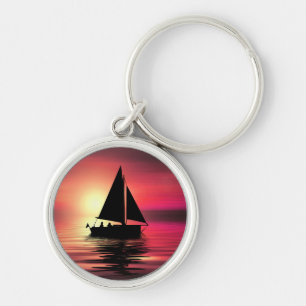 Segelboot bei Sonnenuntergang auf dem Meer Kunstde Schlüsselanhänger