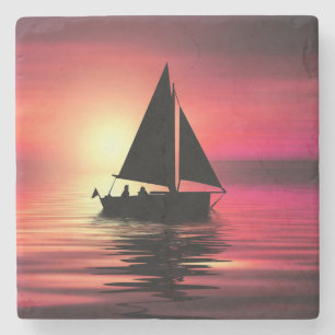 Segelboot bei Sonnenuntergang auf dem Meer Kunstde Steinuntersetzer
