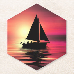 Segelboot bei Sonnenuntergang auf dem Meer Kunstde Untersetzer
