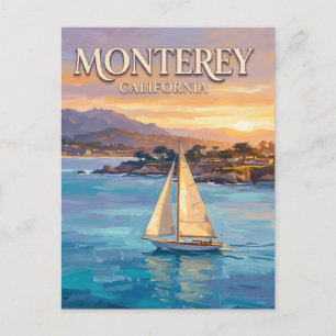 Segelboot bei Sonnenuntergang in Monterey Bay, Kal Postkarte