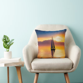 Segelboot bei Sonnenuntergang Kissen