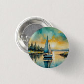 Segelboot bei Sonnenuntergang Malerei Button (Vorne & Hinten)