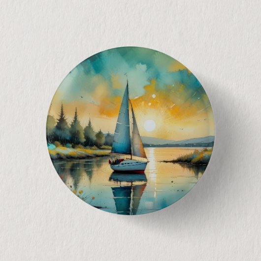 Segelboot bei Sonnenuntergang Malerei Button (Vorderseite)