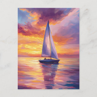 Segelboot bei Sonnenuntergang Malerei Postkarte